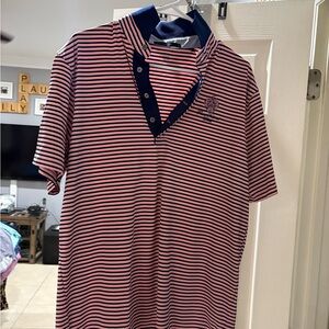 Greyson Trump National Peach/Navy/White Striped Polo
